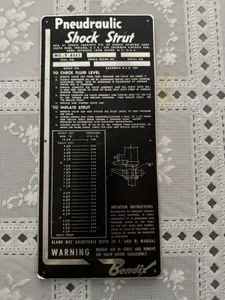 BENDIX Pneudraulic Shock Strut AIRCRAFT AVIATION MOTOR DATA TAG
